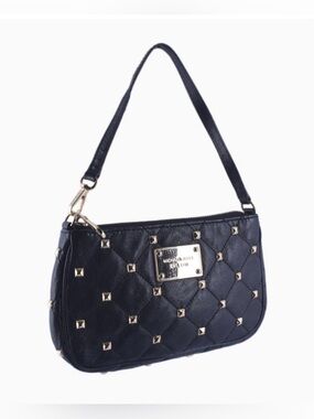 Michael Kors Black Quilted Studded Wristlet with Gold Plate